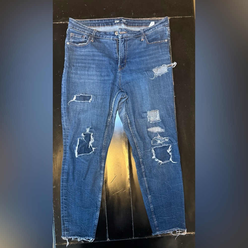 Old Navy Mid-Rise Rockstar Distressed Skinny Jeans Dark Wash Size 14